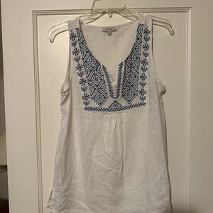 Blue and white stitched top